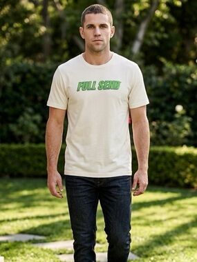 NWT FULL SEND Unisex Cream Short Sleeve Graphic Logo Tee Shirt - Size Large